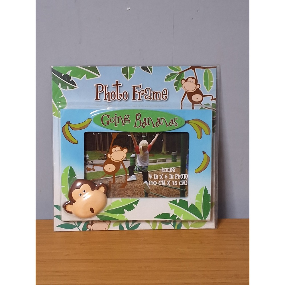 Compass Marketing Going Bananas Monkey Photo Frame 4x6 Blue Jungle Nursery Decor
